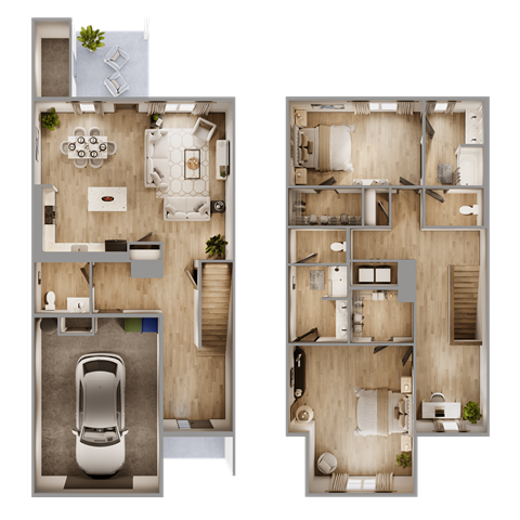 Floor plan for 2 beds, 2.5 baths, 1852 sqft